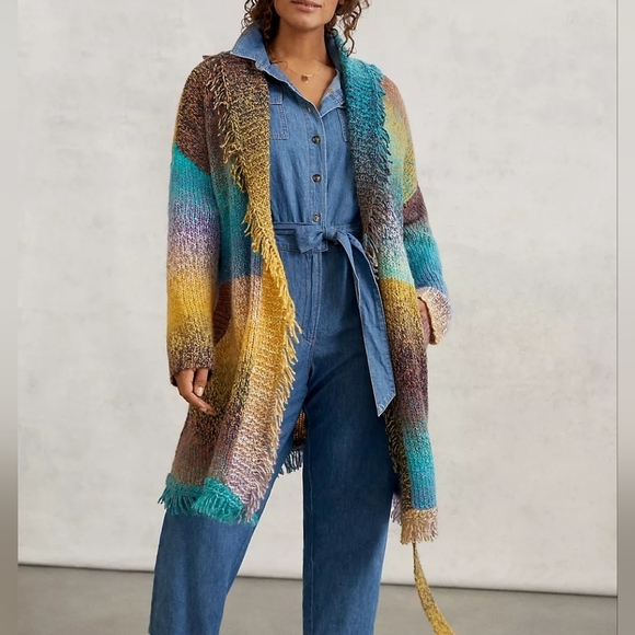 Greylin For Anthropologie Natalia Fringed Cardigan Size 2X - Picture 3 of 12